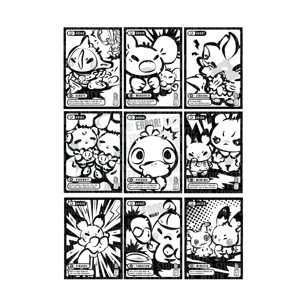 Chibi Monster Card Print Lineart B/W Collection *PREORDER*